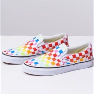 Rainbow checkered slip on vans
